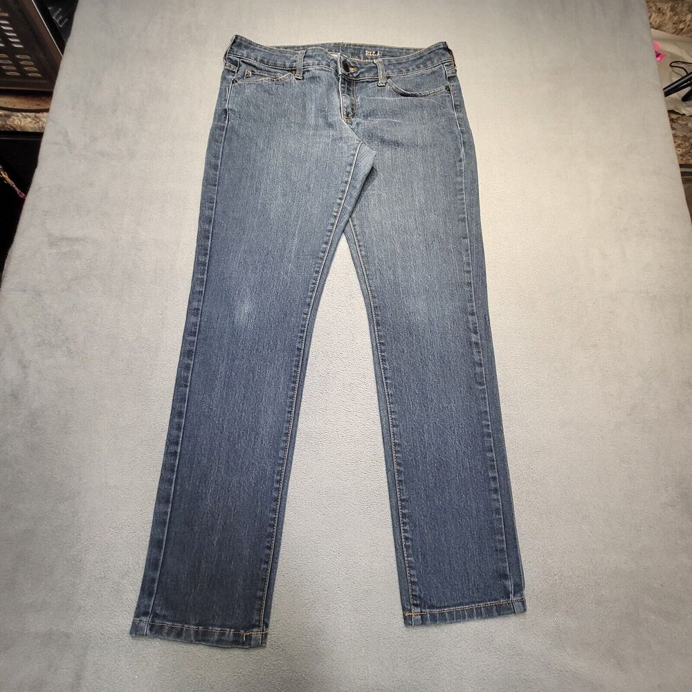 MNG By Mango Jeans Womens 12 Blue Ella Slim Straight Distressed Stretch Denim